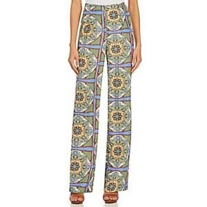 GIANNI BINI Alma Medallion Print Blue/Green/Orange/White High-Rise Pants Small